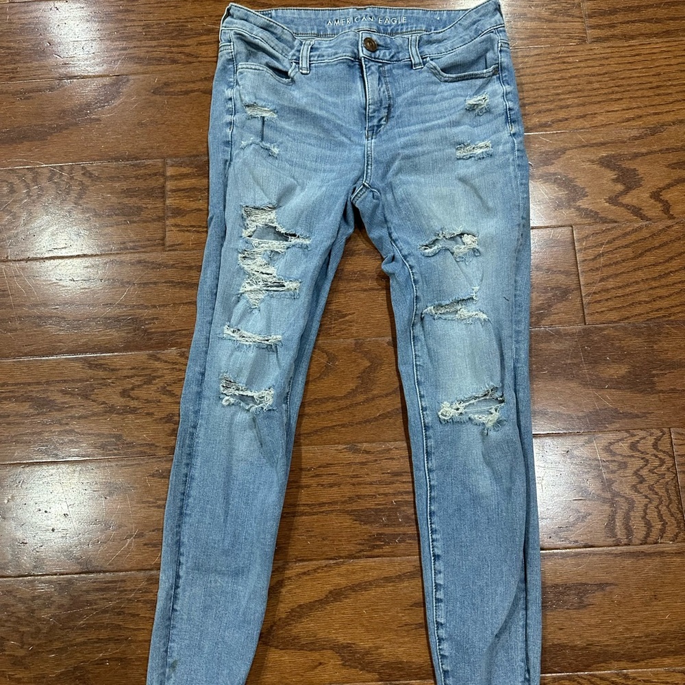 American Eagle Outfitters Ripped Light Blue Skinny Jeans